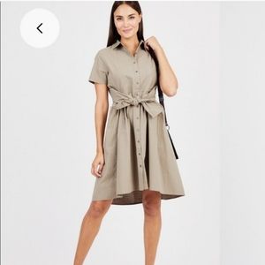 HAYES tan pinstripe button down tie front cotton short sleeve dress size M